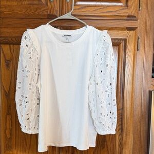 Express White Blouse with Eyelet Sleeves